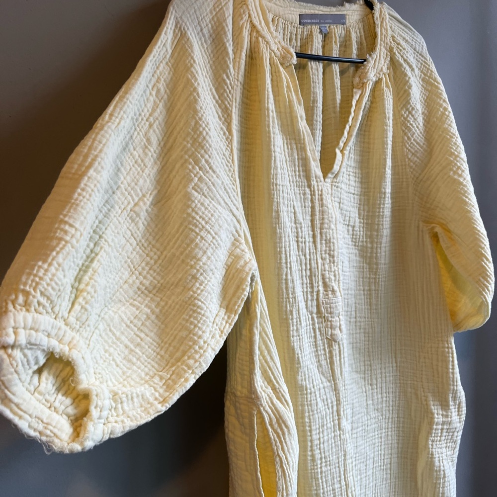 Ocean + Main Yellow Gauze Midi Dress with Pockets S/M - Picture 5 of 11